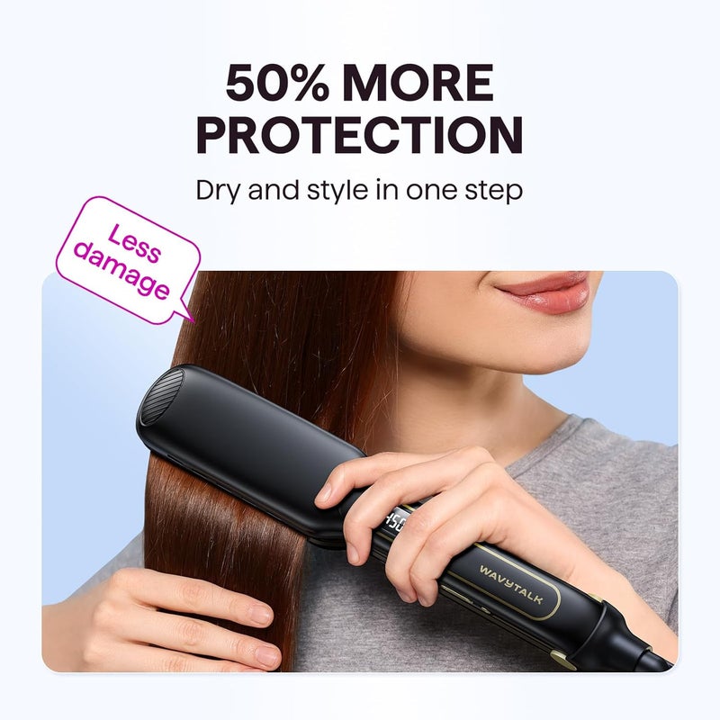 wavytalk مكواة شعر رطبة إلى مستقيمة، تيتانيوم 1.75 بوصة، مكواة مسطحة واسعة، مكواة للشعر الرطب أو الجاف مع جهد مزدوج، تترك الشعر ناعماً وملمسه سلس، أسود - Image 2